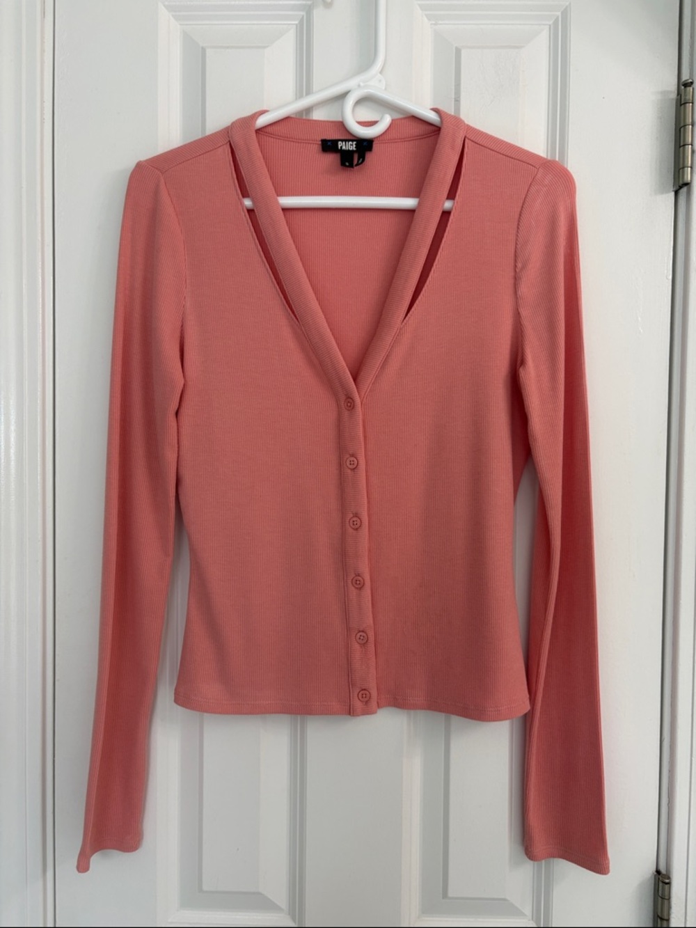 PAIGE Coral Ribbed Button-Front V-Neck Cardigan